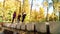 Athletic girls running over modern bridge in park