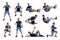 Athletic man doing different exercises with medicine ball on white background, collage