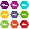 Athletic shoe icon set color hexahedron