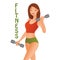 Athletic woman with dumbbells. Isolated on a white background. Gym and fitness club banner or poster design. Vector