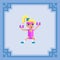 Athletic woman exercising with dumbbell. Pixel art character. Vector illustration