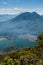 Atitlan lake in Guatemala, picture taken from San Pedro volcano. Volcano Toliman, village Santiago Atitla