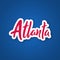 Atlanta - handwritten name of the city. Sticker with lettering in paper cut style.