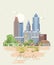 Atlanta. Welcome to Georgia USA. Peach state vector poster. Travel background in flat style.