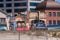 Atlantic City, New Jersey - May 24, 2019: View from the beach of the facades of several stores on the Atlantic City Boardwalk. The