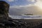 The Atlantic coast with black sand and huge lava rocks