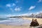 Atlantic coast in southwest France. Sand beaches Blue sky and ocean waves. Blue sky and ocean waves.Bay of Biscay, Biarritz