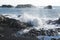 Atlantic coast, waves breaking on the volcanic basalt rocks, Dyrholaey view point, Iceland