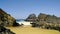 Atlantic ocean rocky coastline of Adraga beach. Portugal`s rocky coast