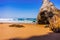 Atlantic ocean rocky and sandy beach. Adraga beach. Portugal