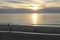 Atlantic ocean sunset on sandy tourist beach in Lacanau France