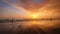 Atlantic ocean sunset with surging waves at Fonte da Telha beach, Portugal