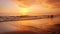Atlantic ocean sunset with surging waves at Fonte da Telha beach, Portugal