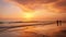 Atlantic ocean sunset with surging waves at Fonte da Telha beach, Portugal