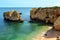 Atlantic rocky coast view Algarve, Portugal.