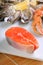 Atlantic salmon cutlet with crab and oysters