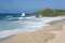 Atlantic sea breaks on Porthmeor beach St. Ives.