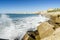 Atlantic waves crushing the waterbreaks in Cadiz, Andalusia, Spa