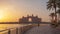 Atlantis, The Palm is a resort complex on artificial island Palm Jumeirah, Dubai. Sunset landscape.