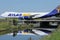 Atlas Air Boeing B747 jumbo plane taxiing on a bridge to Polderbaan