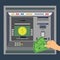 ATM machine with hand, payment and withdrawing money from credit card