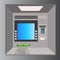 ATM machine with hand, payment and withdrawing money from credit card.