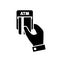 ATM machine icon, withdrawing money from ATM which on bank card â€“ vector