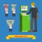 ATM terminal usage bank credit card money banknote icons. Payment options banking finance money flat 3d web isometric infographic