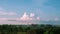 Atmosphere panorama cumulus white clouds over buddhist temple statue. Dramatic Sky Sunset Meditation background