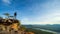 The atmosphere, sky, clouds over the mountains, and the Mekong River at Cha Na Dai Cliff.