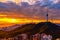 The atmosphere before the sunset at Bukchon hanok village, tourists dressed in hanbok to take pictures and watch the view because