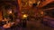 Atmospheric bar in an old medieval tavern inn with flickering candle flames and burning fire
