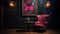 Atmospheric Black And Pink Leather Chair With Moody Lighting