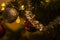 Atmospheric, colorful Christmas decoration with fairy lights and shiny Christmas balls