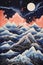 Atmospheric paintings of Japanese landscapes and volcanoes, trees