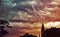 Atmospheric stormy sky and lightning over church