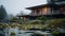 Atmospheric Vancouver School House With Water Lily Pond