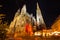 Atmospheric View, Blurred Motion of Vienna`s Stephansdom with Christmas Market at Night, Wien or Vienna, Austria, Europe