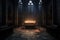 atmospheric view of gothic cathedral crypt with candlelight