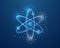 Atom 3d symbol in blue low poly style. Atomic neutron, nuclear design concept vector illustration. Model of molecule