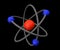 Atom on a black background, electrons in orbits around the nucleus of an atom, close-up