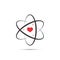 Atom with electrons in heart shape in flat design. Vector illustration. Symbol of the molecule or atom, isolated