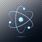 Atom icon. Neon light atomic neutron. Atom blue color. Nuclear atom. 3d cell nucleus. Molecule fusion. Orbit spin. Proton core sym