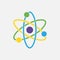 Atom icon. Nuclear icon. Electrons and protons. Science sign.