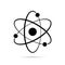 Atom icon. Quantum physics. Black color logo isolated on white background. Medical symbol. Nuclear energy. Molecule structure. Fus