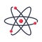 Atom icon symbol. Chemistry and science research. Structure of the nucleus of the atom. Around gamma waves