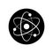 Atom logo. Core icon. Black atomic neutron isolated on white background. Nuclear atom. Icon nucleus. Orbit spin. Proton core symbo