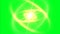 Atom spinning with nucleus and electrons on green screen