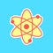 Atom sticker with shadow isolated on blue