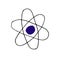 Atom structure icon in doodle sketch lines. Science technology school college education molecule particles